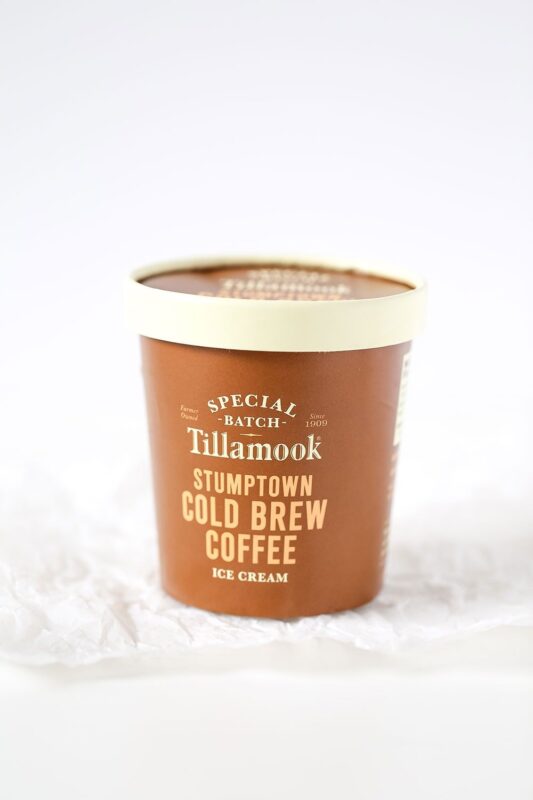 Tillamook Stumptown Cold Brew Coffee Ice Cream, featuring rich coffee flavor blended with creamy ice cream, perfect for dessert and ice cream photography.