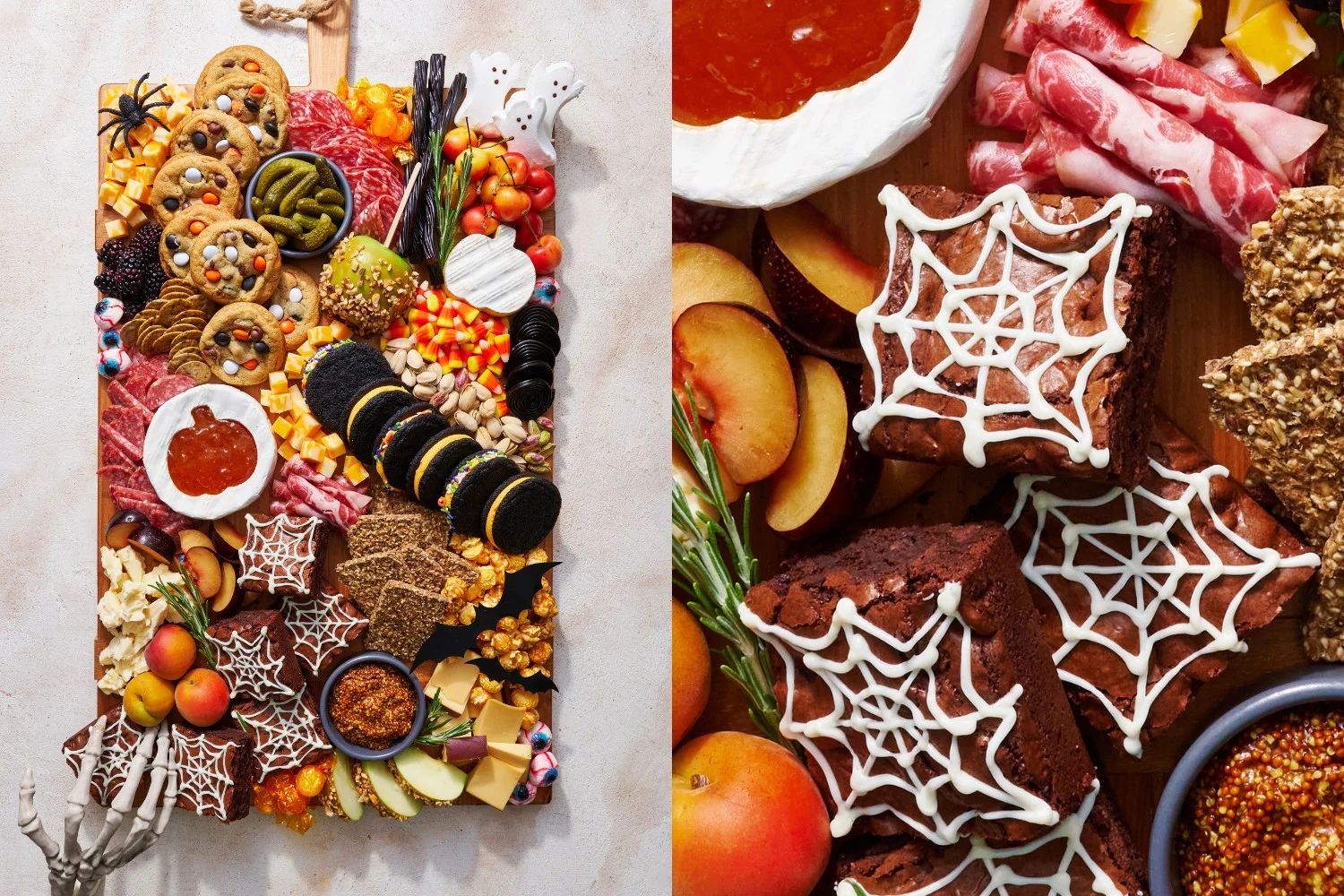 Mijn Halloween charcuterieplank, compleet met griezelige Halloween brownies, perfect voor een feestelijke en smakelijke presentatie.